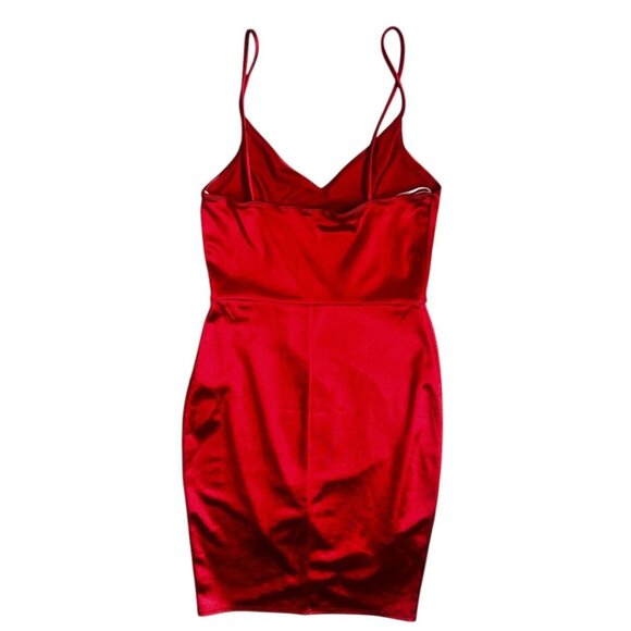 Lulus Forever Your Girl Red Wine Satin Mini Dress Draped Skirt Tulip Hem S - Picture 5 of 11